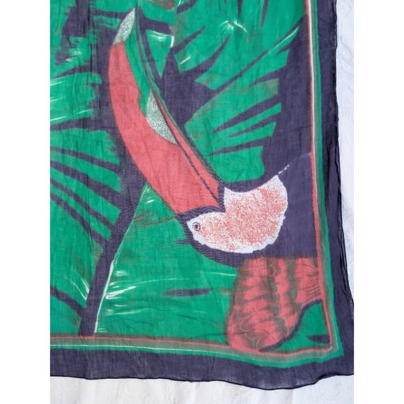 XL Toucan Palm Tree Sheer Scarf 48.5" X 68.5"  Designer Style Tropical READ FLAW - Picture 16 of 16